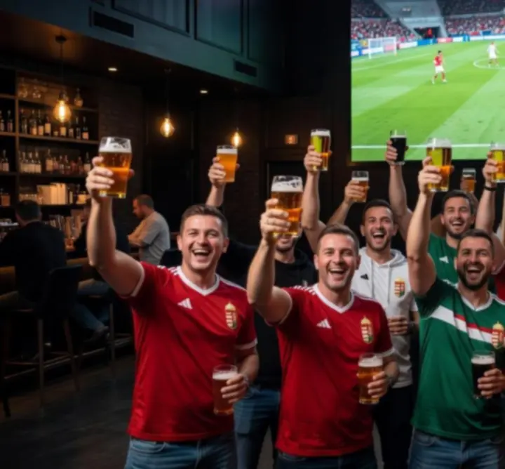 Szurkolók élő sportközvetítést néznek egy bárban